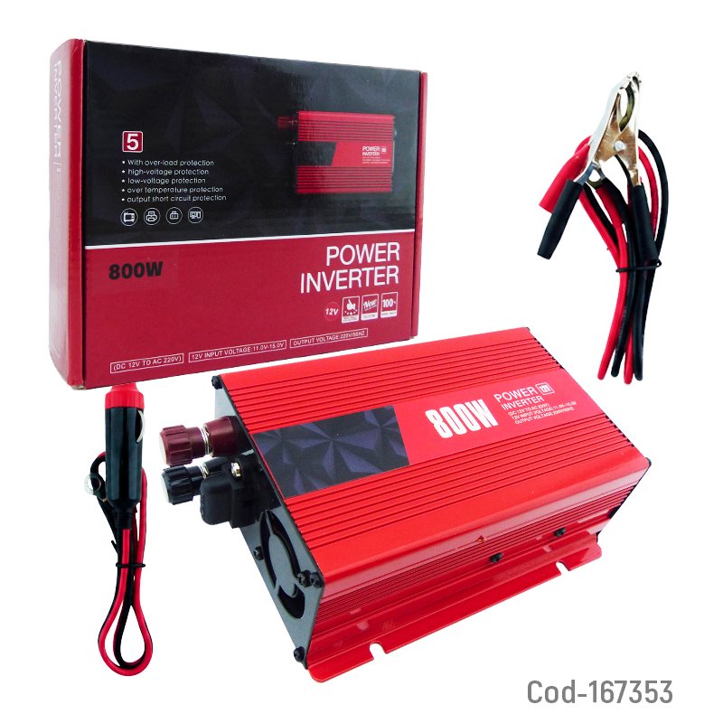 Inversor De Voltaje Para Auto 12 Volt Con USB De 800 Watt 17.2 cm x 11.2 cm x 5.4 cm por mayor en Chile
