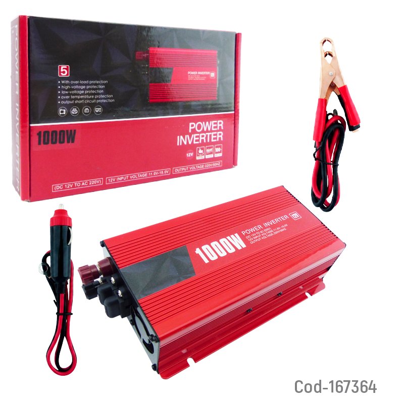 Inversor De Voltaje Para Auto 12 Volt Con USB De 1000 Watt 21.4 cm x 11.2 cm x 5.4 cm por mayor en Chile