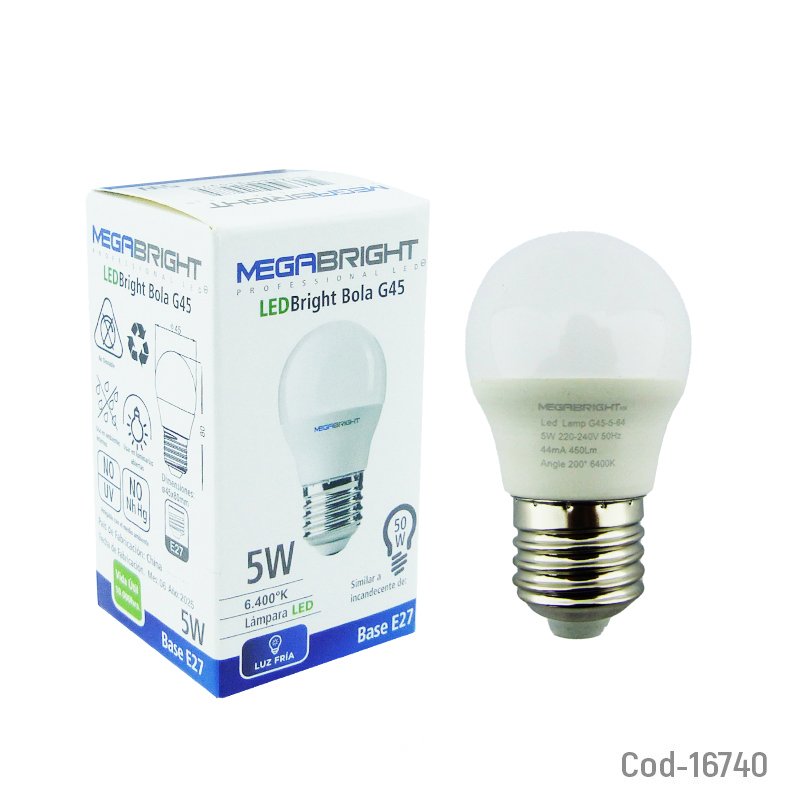 Ampolleta led 5 watt, e-27, g45 luz fria, megabright, diseño bola. en caja. mayorista — imagen 3