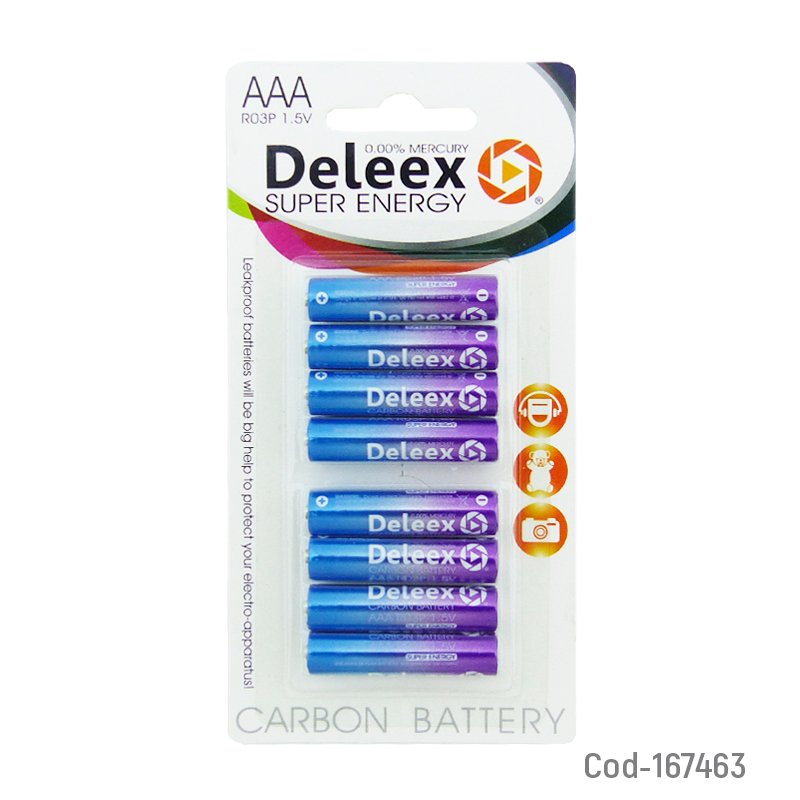 Pila Marca DELEEX Modelo AAA De 1.5 Volt En Set X 8, De Carbon - Pack de 20 unidades por mayor en Chile