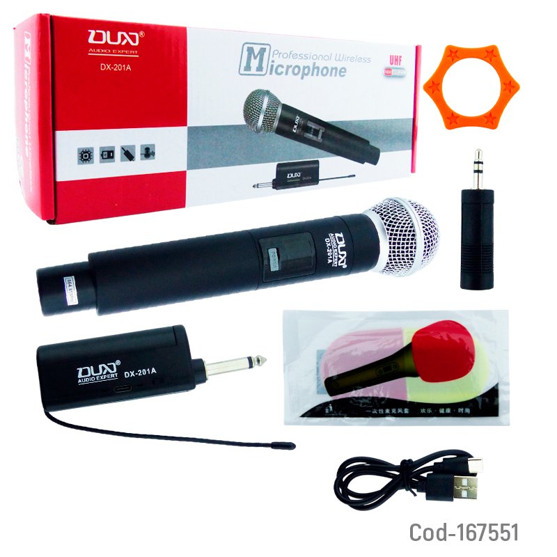 Microfono inalambrico profesional modelo dx-201a señal uhf con pantalla, recargable usb tipe-c mayorista — imagen 4
