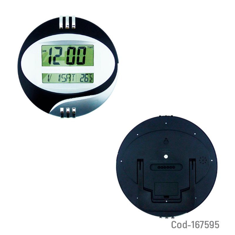 Reloj digital 2 en 1 para muro o escritorio modelo b-79 redondo con alarma, fecha y temperatura. mayorista — imagen 2