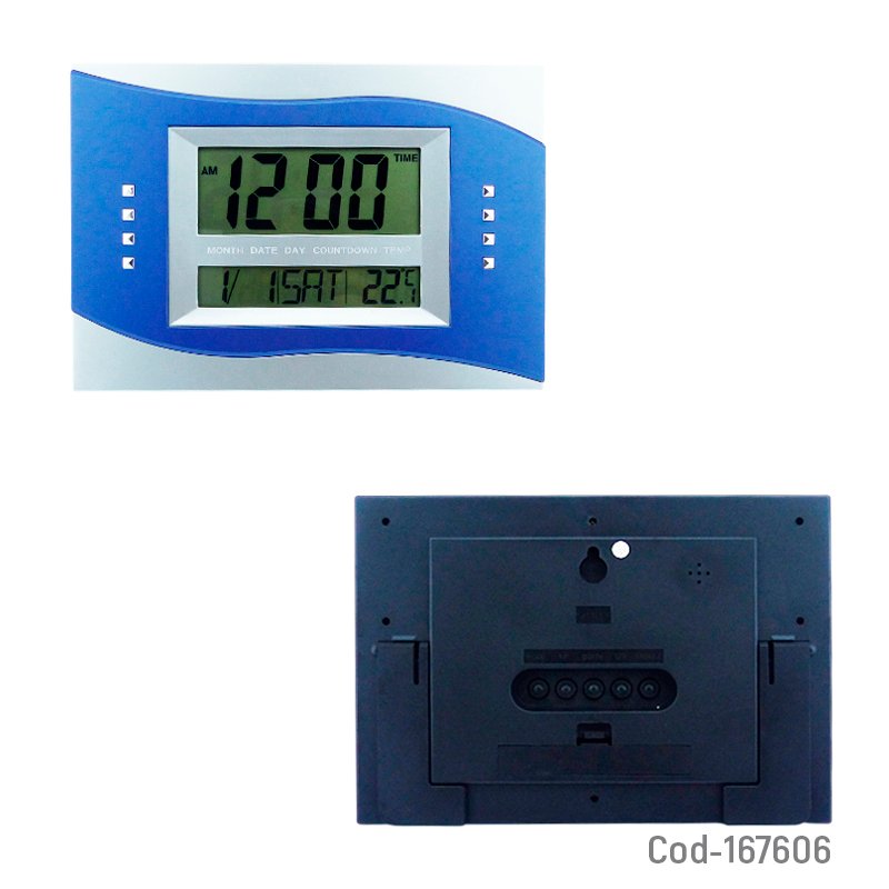 Reloj digital 2 en 1 para muro o escritorio modelo b-55 rectangular con alarma, fecha y temperatura. mayorista — imagen 2