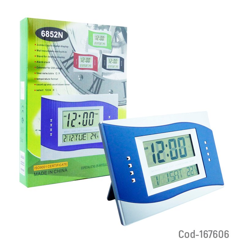 Reloj digital 2 en 1 para muro o escritorio modelo b-55 rectangular con alarma, fecha y temperatura. mayorista — imagen 3