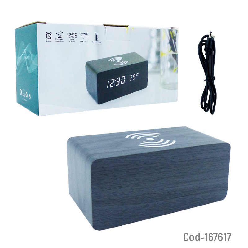 Reloj despertador digital con alarma, carga inalambrica y temperatura. mayorista — imagen 5