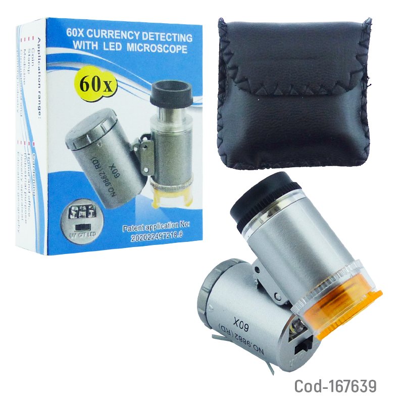 Microscopio lupa de bolsillo modelo 9882 de 60x con estuche y luz led mayorista — imagen 3