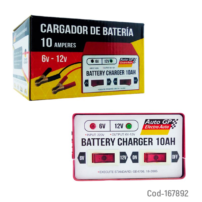 Cargador De Bateria De 10 Amp Marca AUTOGP A 6 O 12 Volt 11 cm x 10.4 cm x 7.3 cm por mayor en Chile