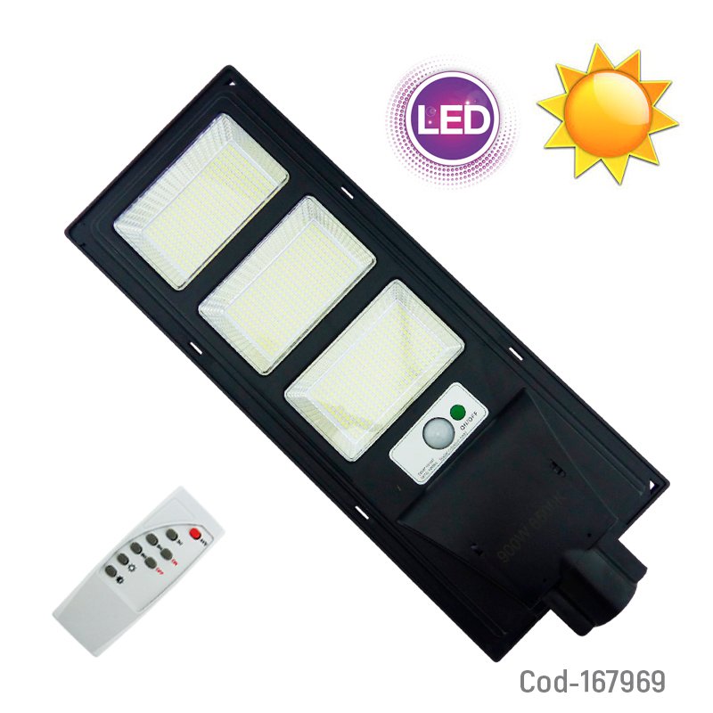 Foco Para Poste Solar De 900 Watt De 3 Placas Con 840 LED, Sensor De Movimiento Y Control Remoto. 49.5 cm x 18.7 cm x 5.5 cm por mayor en Chile
