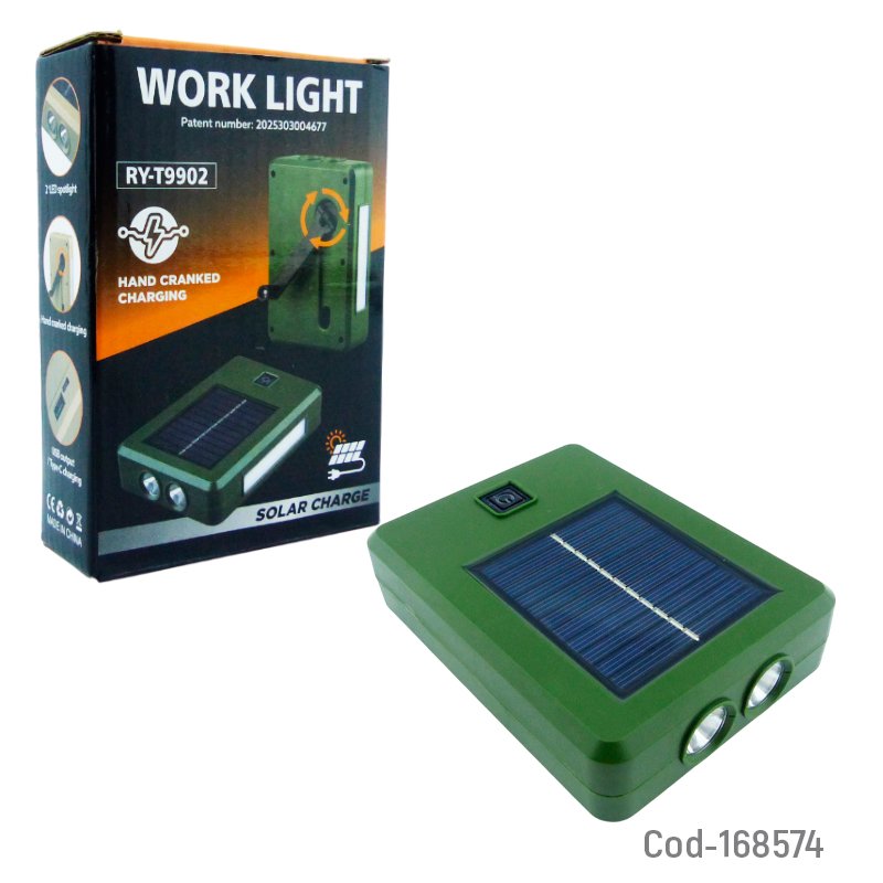 Bateria de emergencia solar recargable con dinamo, conexion usb, type-c y linterna. modelo ry-t9902. mayorista — imagen 5