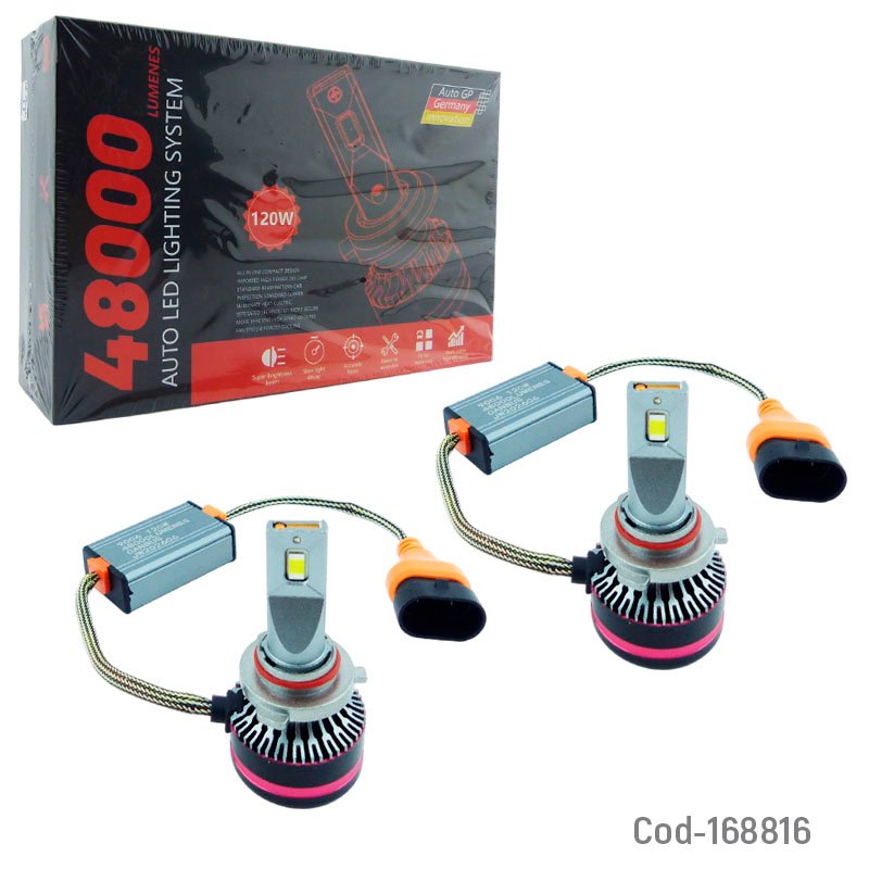 Ampolleta Kit LED 9006 Marca AUTOGP De 120 Watt, 48000 Lumenes. Con Canbus Y Ventilador 7.2 cm x 3.9 cm por mayor en Chile