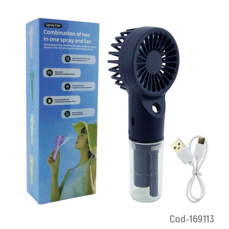 Ventilador Mini Portable Con Pulverizador Recargable 17.3 cm x 6.2 cm x 3.6 cm por mayor en Chile