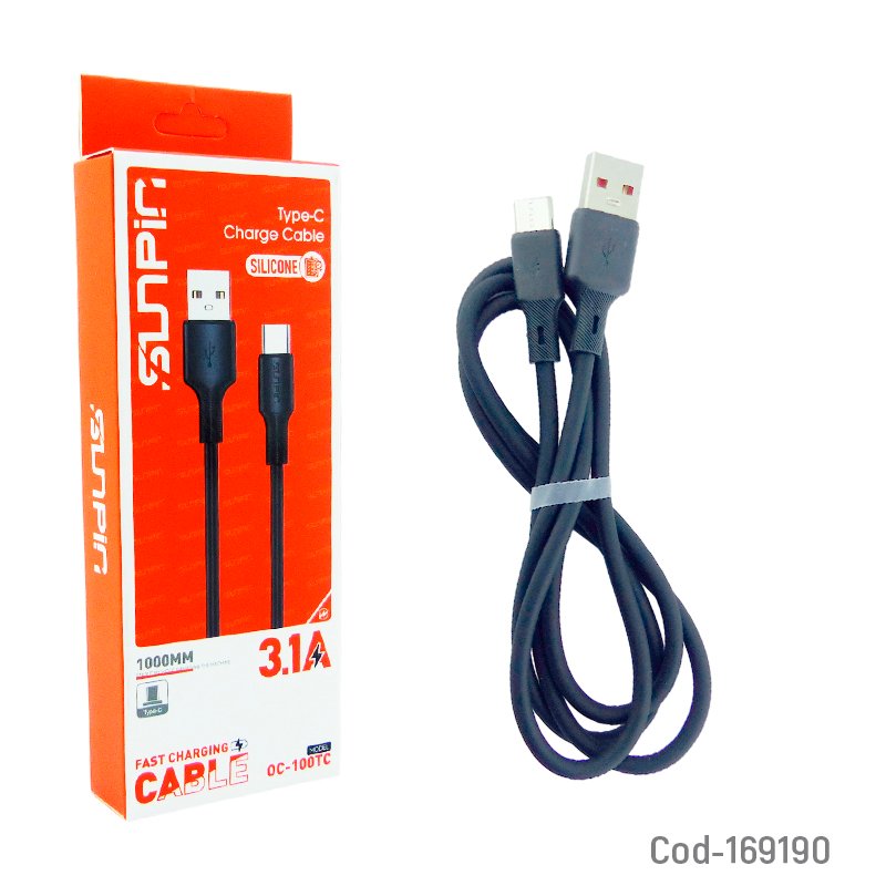Cable USB Type-C Marca SUNPIN Fast Charge De 3.1 Amp En Silicona. por mayor en Chile