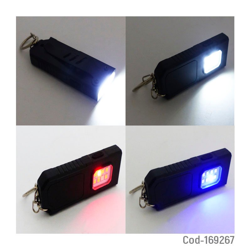 Linterna llavero mini con 1 led cob mas 8 led y baliza. mayorista — imagen 3