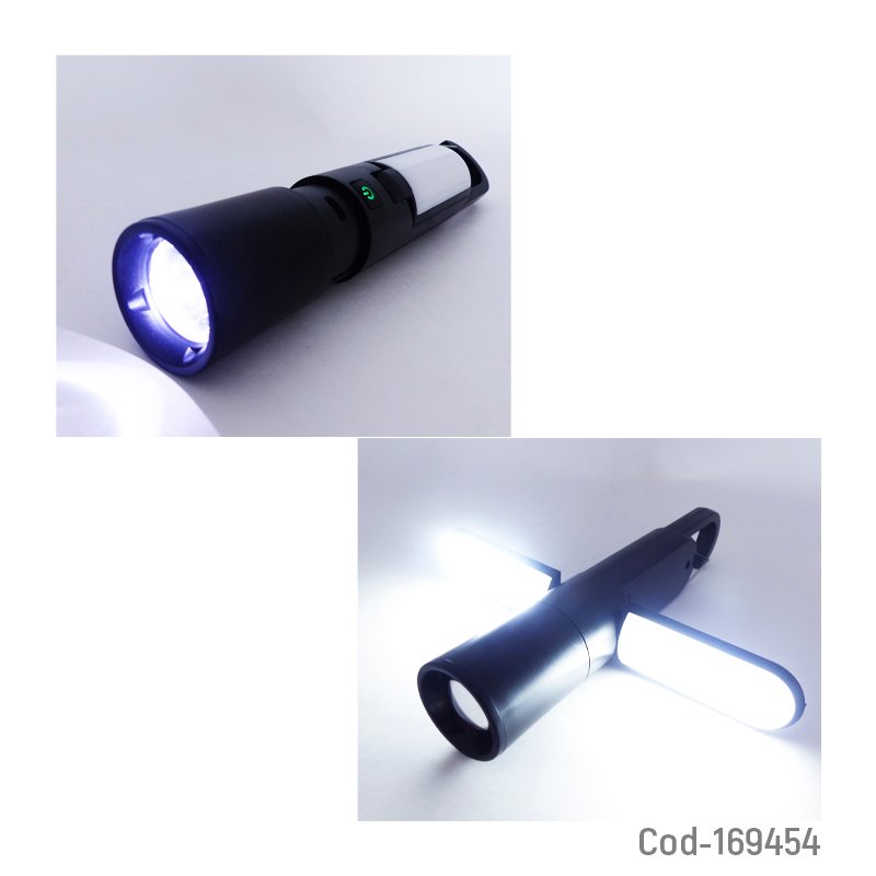 Linterna led de 1 led mas 1 led cob modelo f01 recargable de aluminio con gancho. mayorista — imagen 2