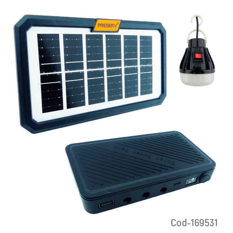 Kit solar portatil con power bank, 3 ampolletas, panel solar, usb y type-c mayorista — imagen 3