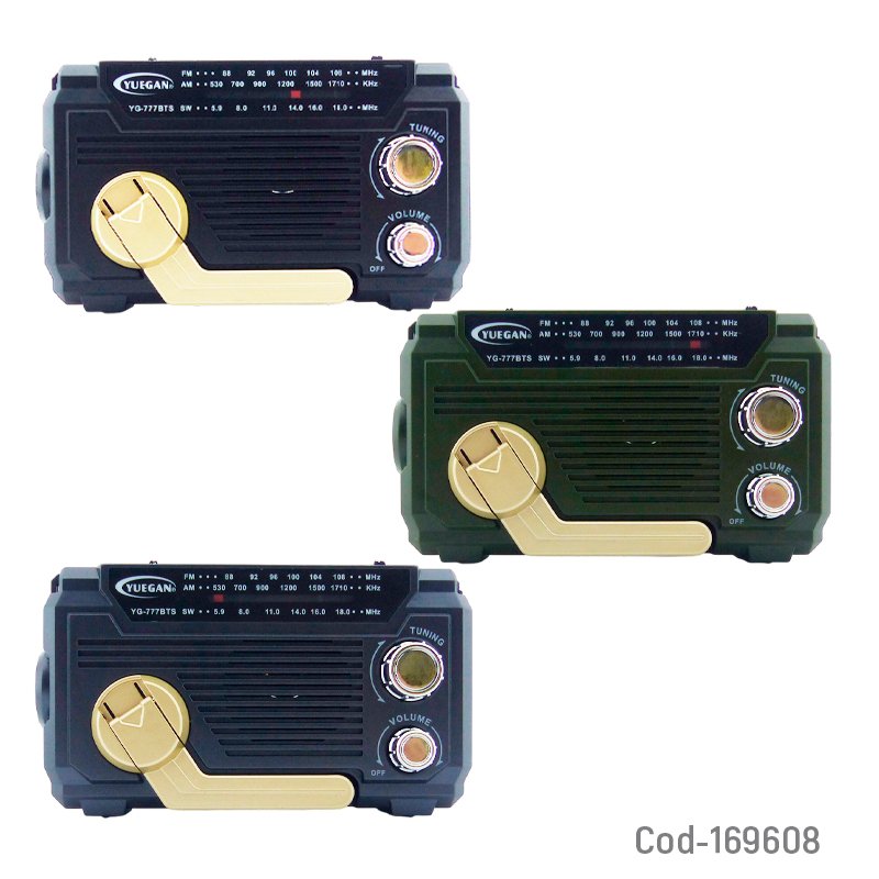 Radio multi banda solar con dinamo marca yuegan modelo yg-777bts con linterna, usb, aux, dc y tf. mayorista — imagen 3