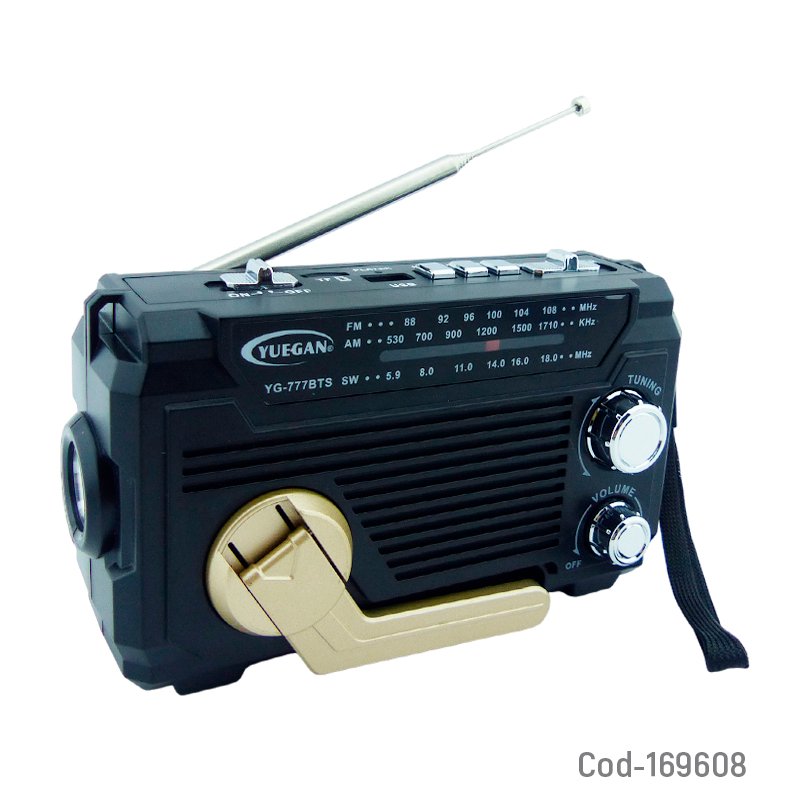 Radio multi banda solar con dinamo marca yuegan modelo yg-777bts con linterna, usb, aux, dc y tf. mayorista — imagen 5