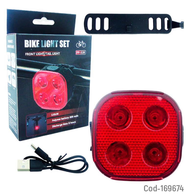 Luz De Bicicleta Trasera De 4 LED Con Efectos Modelo FY-328 Con Efecto Super LED Recargable. 5 cm x 5 cm x 3.5 cm por mayor en Chile
