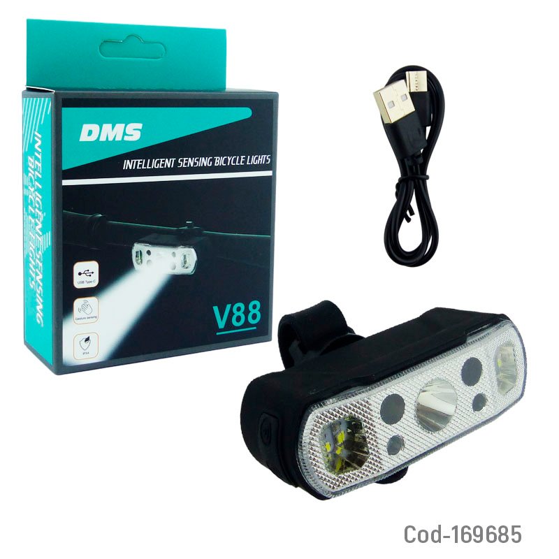 Luz De Bicicleta Delantera De 7 LED Modelo V88 Con Sensor Para Encendido Y Apagado, Recargable. 8.3 cm x 2.7 cm x 4.4 cm por mayor en Chile