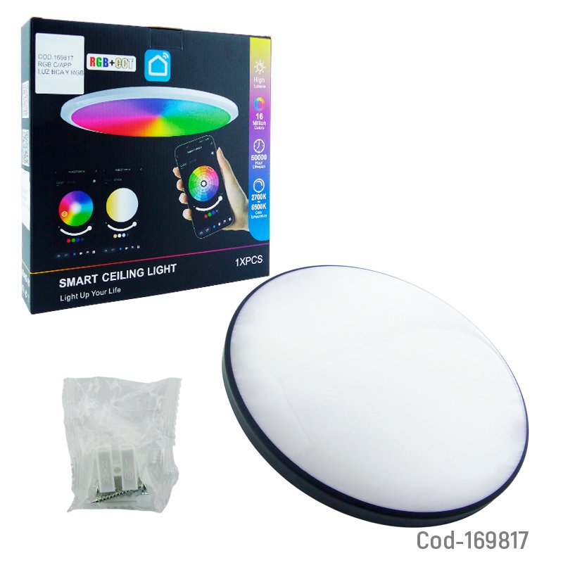 Foco LED Panel Redondo De 30 Watt De Luz Blanca Y RGB Controlable Con App De Smartphone. 29.6 cm x 4.5 cm por mayor en Chile