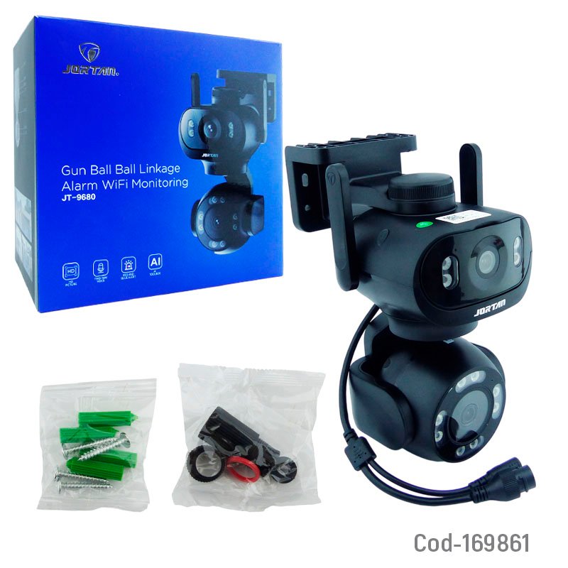 Camara De Vigilancia IP Wifi Marca JORTAN De Doble Camara Modelo JT-9860 Con Dual Band Y Controlada Con App YOSEE 18.5 cm x 11.6 cm x 11 cm por mayor en Chile