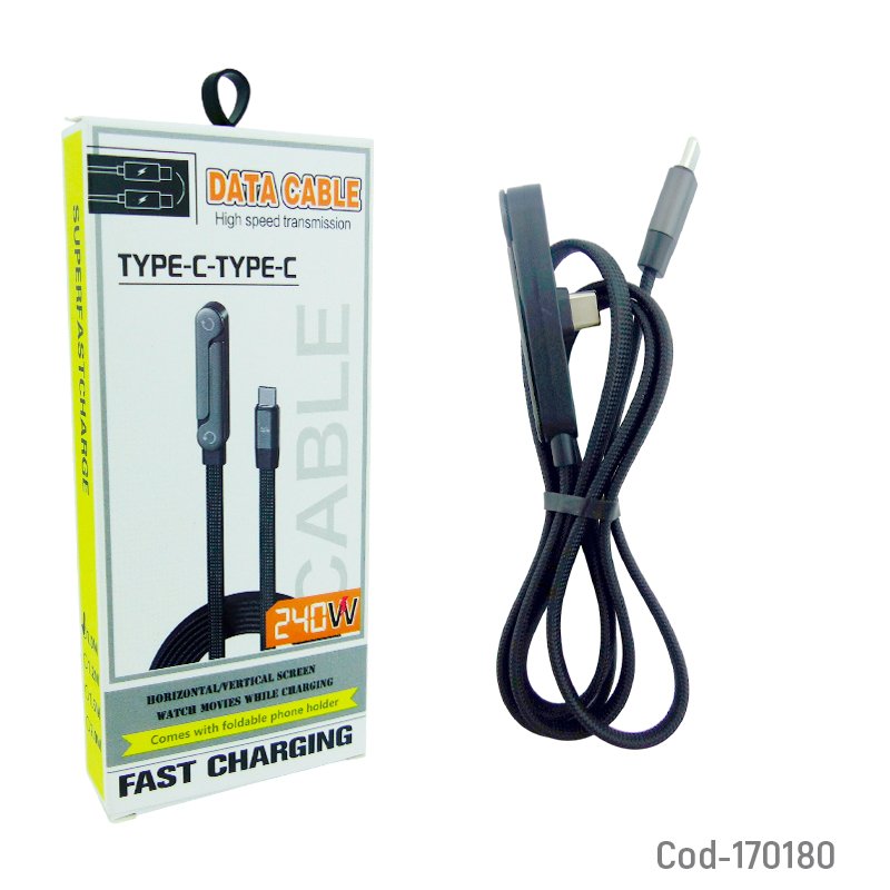 Cable Macho Doble Type-C Con Soporte Para Smartphone, De 1 Metro Hasta 240 Watt - Pack de 10 unidades por mayor en Chile