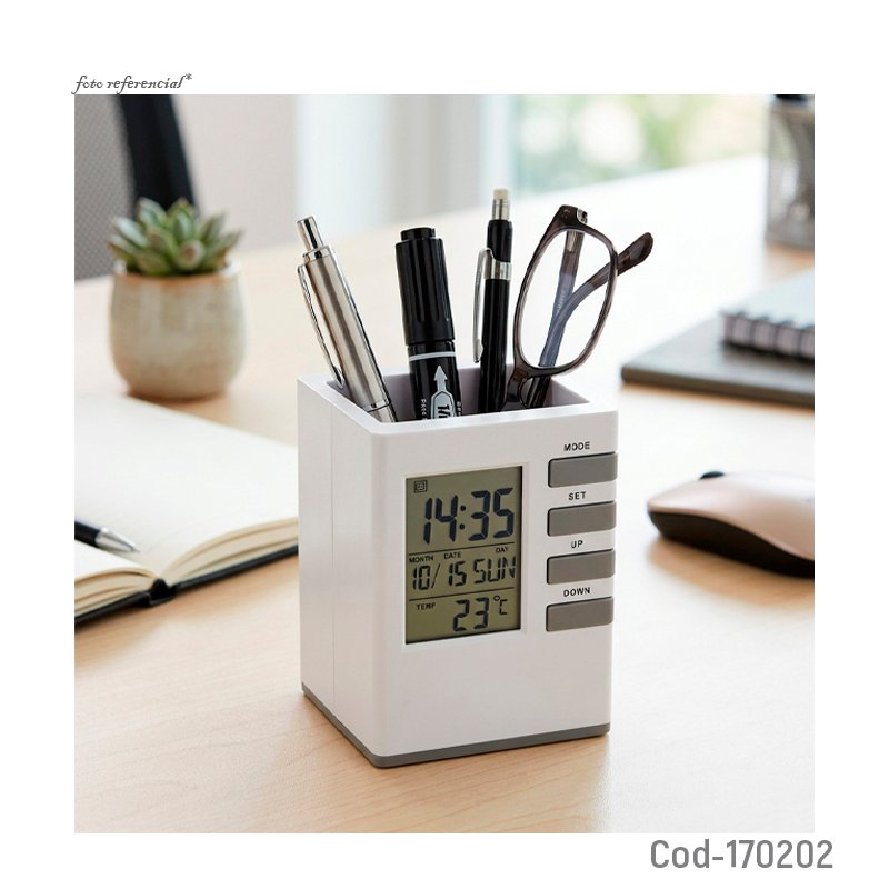 Porta lapiz para escritorio con reloj, alarma, temperatura y pantalla con luz mayorista — imagen 4