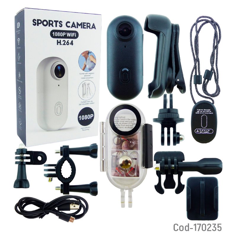 Camara Deportiva Wifi Sumergible Con Collar Magnetico A 1080P 6.4 cm x 2.7 cm x 1.8 cm por mayor en Chile