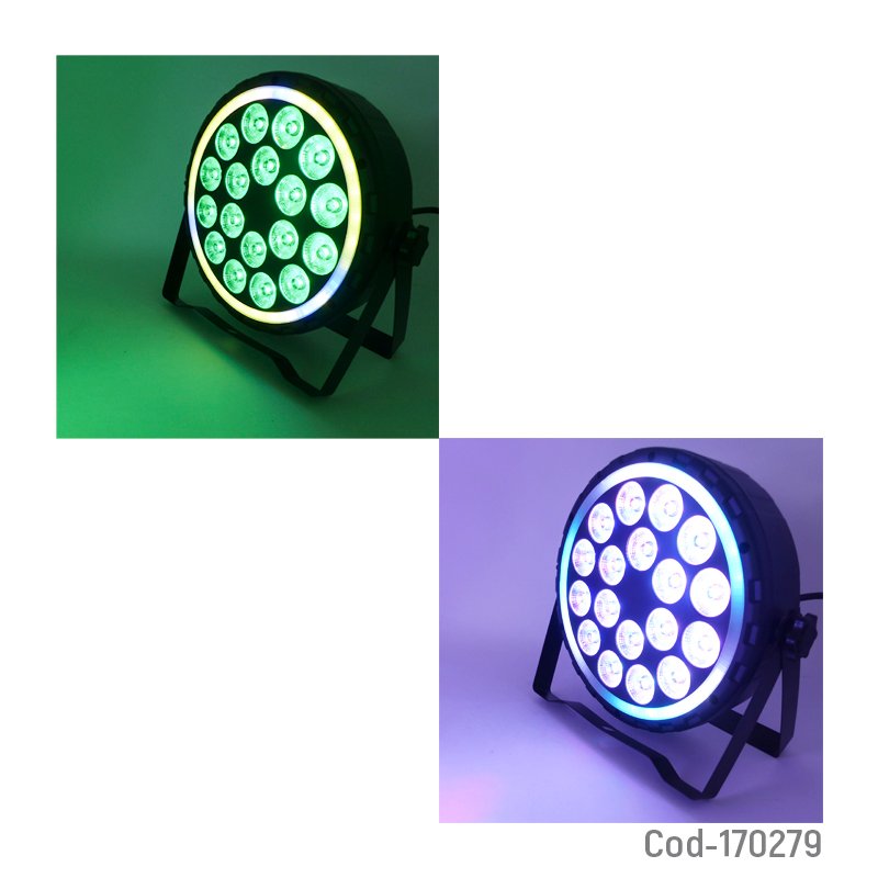 Luz disco de 18 led rgb con aro multicolor, dmx, lcd y con doble brazo de metal mayorista — imagen 3
