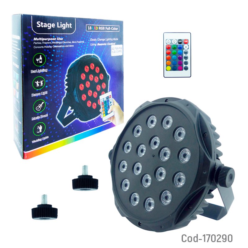 Luz Disco De 18 LED RGB Mini En PVC Con Control Remoto. 17 cm x 5 cm por mayor en Chile