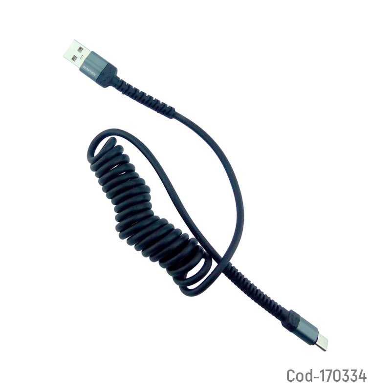 Cable usb a type-c marca senzhen modelo cb157 en espiral de 200 watt y punta de metal. - pack de 10 unidades mayorista — imagen 2