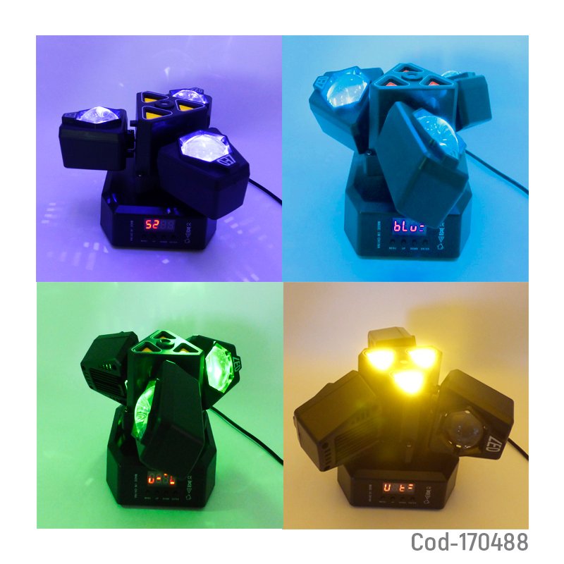 Moving head triangular de 3 mini cabezas, 3 led, 3 laser con pantalla lcd y compatible con dmx mayorista — imagen 3