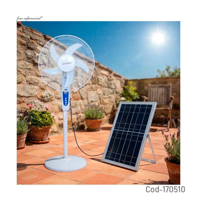 Ventilador solar de 16 pulgadas de pedestal marca keimiko con oscilacion y panel de 3 velocidades mayorista — imagen 3