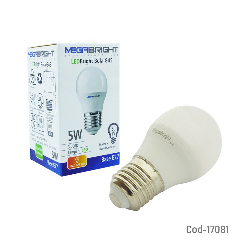 Ampolleta led 5watt e-27, bola g45 luz calida, megabright. en caja. - pack de 20 unidades mayorista — imagen 3