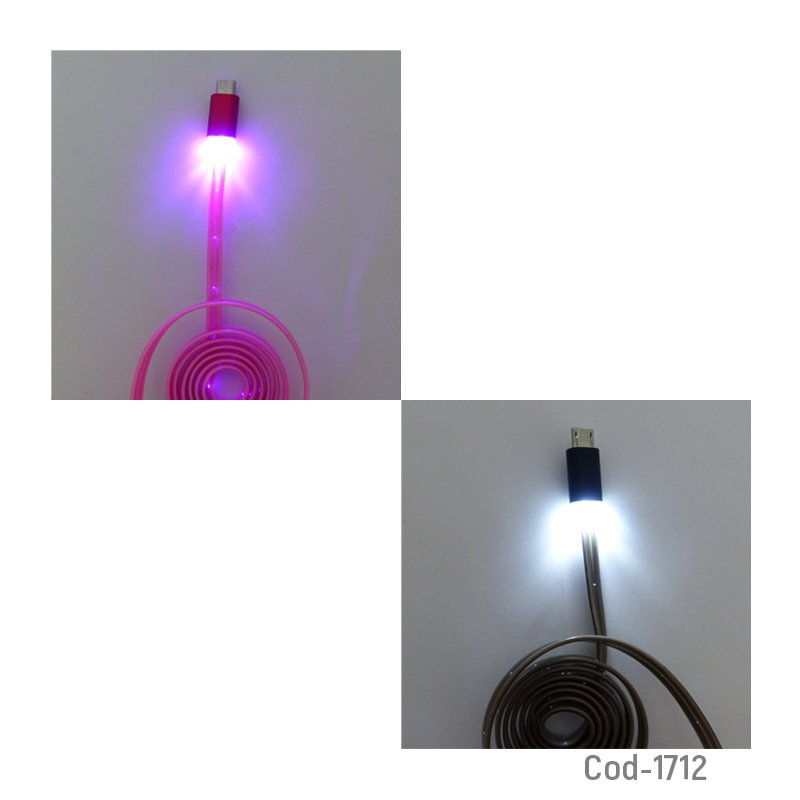 Cable usb micro 5 pin de 1 metro con punta de metal con luz. colores. - pack de 50 unidades mayorista — imagen 2
