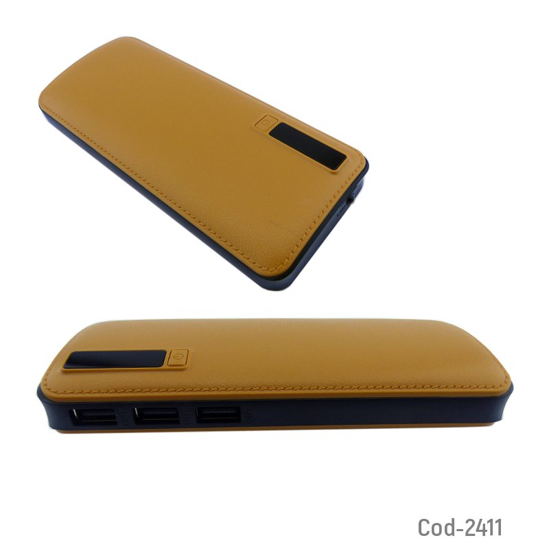 Bateria de emergencia new 3 usb 20.000 mah, tipo cuero, lcd, linterna mayorista — imagen 3
