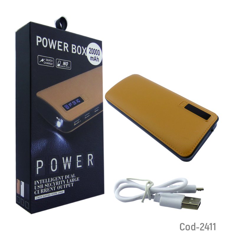 Bateria de emergencia new 3 usb 20.000 mah, tipo cuero, lcd, linterna mayorista — imagen 5