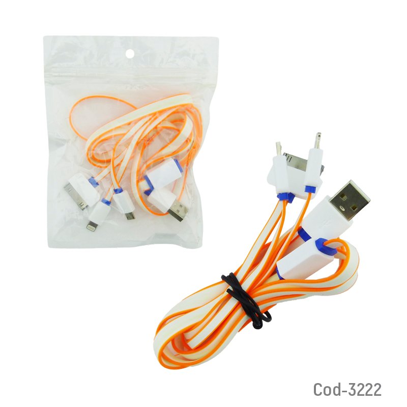 Cable usb 4 en 1 plano compatible para iphone 4, 5, 6 y micro 5 pin - pack de 20 unidades mayorista — imagen 3