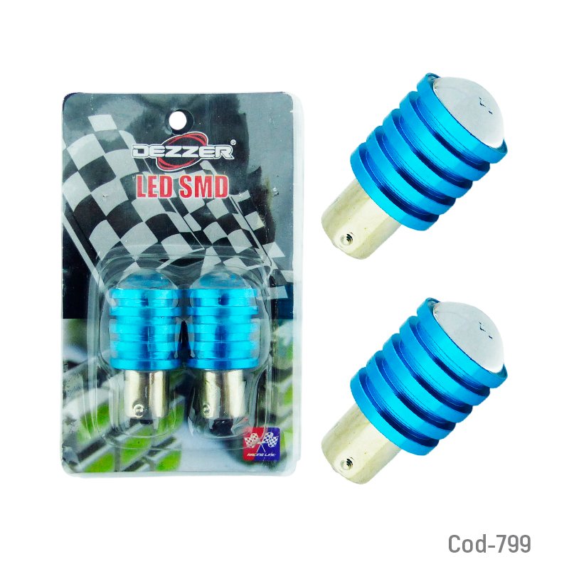 Ampolleta LED P21 Con Lupa De 1 Contacto, Luz Blanca Y En Metal Azul, Marca DEZZER. 6 cm x 2.5 cm por mayor en Chile