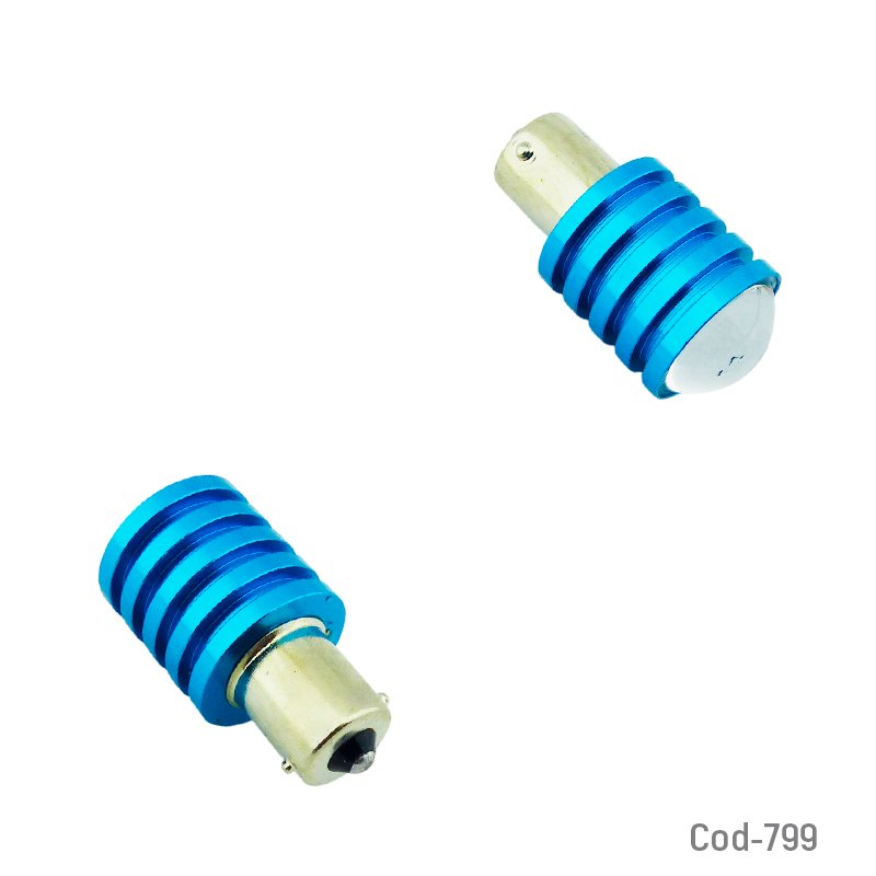 Ampolleta led p21 con lupa de 1 contacto, luz blanca y en metal azul, marca dezzer. mayorista — imagen 2
