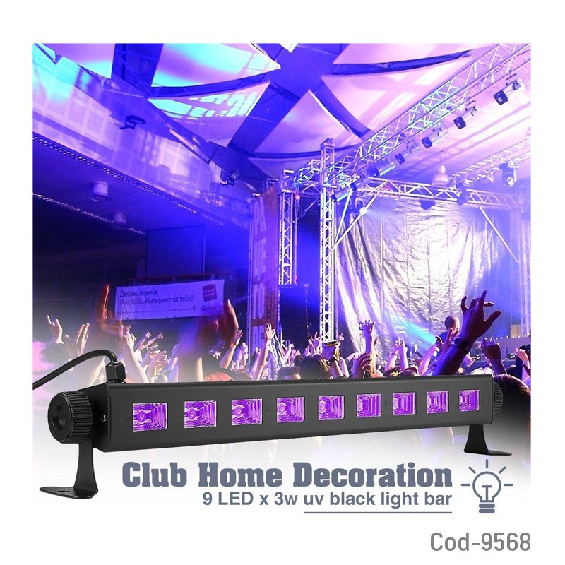 Luz disco 9 led ultravioleta 36watt, barra ideal fiestas fluor mayorista — imagen 2
