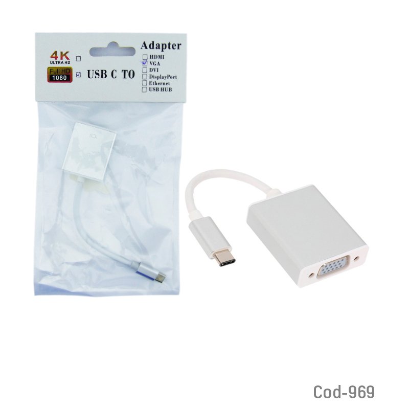 Cable VGA A Type-C 4K Ultra HD En Bolsa - Pack de 10 unidades por mayor en Chile