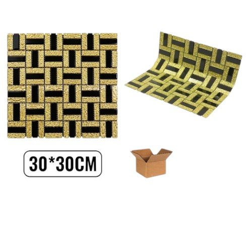 Lámina Adhesiva de Cristal Mosaico Venecia Dorado y Negro 30x30cm para Decoración por mayor Hogar por mayor