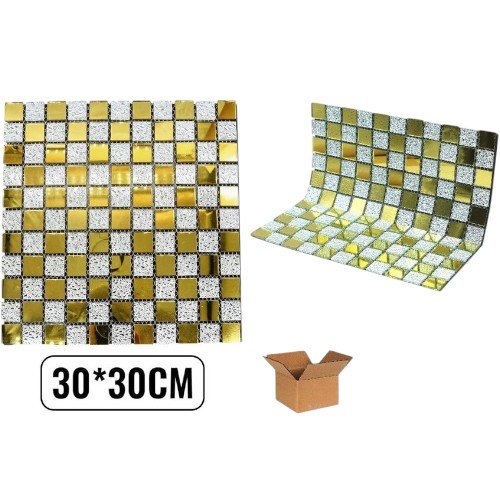 Lámina Adhesiva de Cristal Tipo Espejo Cuadriculada en Dorado y Plata por mayor - Hogar por mayor