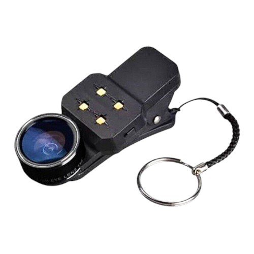 Lente Ojo De Pez Para Smartphone De Metal 4 En 1 Con Flash LED. por mayor - Electrónica por mayor
