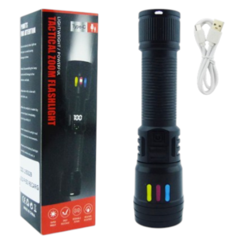 Linterna De 1 LED Tactica En PVC Con Zoom por mayor Electrónica por mayor