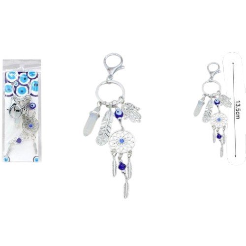 Llavero Metálico Amuleto Mixto con Ojo Turco, Mano Hamsa y Plumas por mayor - Hogar por mayor