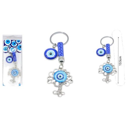 Llavero Metálico Árbol de la Vida con Ojo Turco y Cordón Trenzado por mayor Hogar por mayor