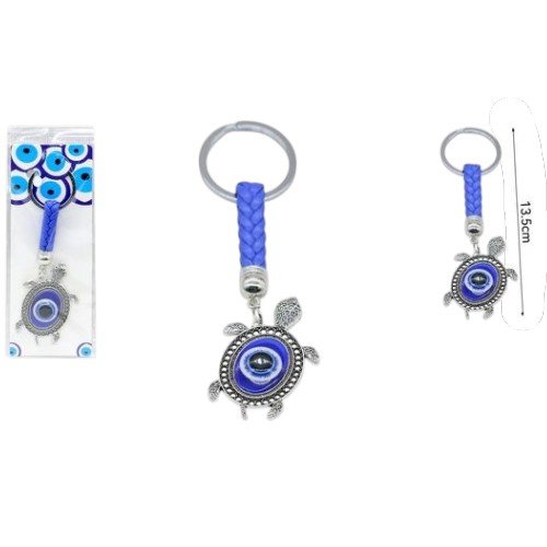 Llavero Metálico de Tortuga con Ojo Turco y Cordón Trenzado Azul por mayor Hogar por mayor