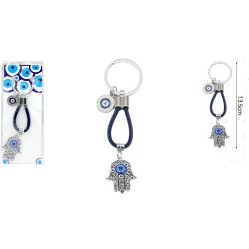 Llavero Metálico Mano de Fátima con Ojo Turco y Cordón Trenzado por mayor - Hogar por mayor